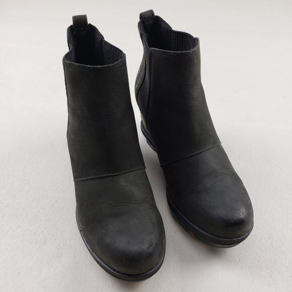 Sorel Joan of Arctic Wedge II Chelsea Boot Women 8.5 Black Leather Pull On Ankle - Picture 2 of 13
